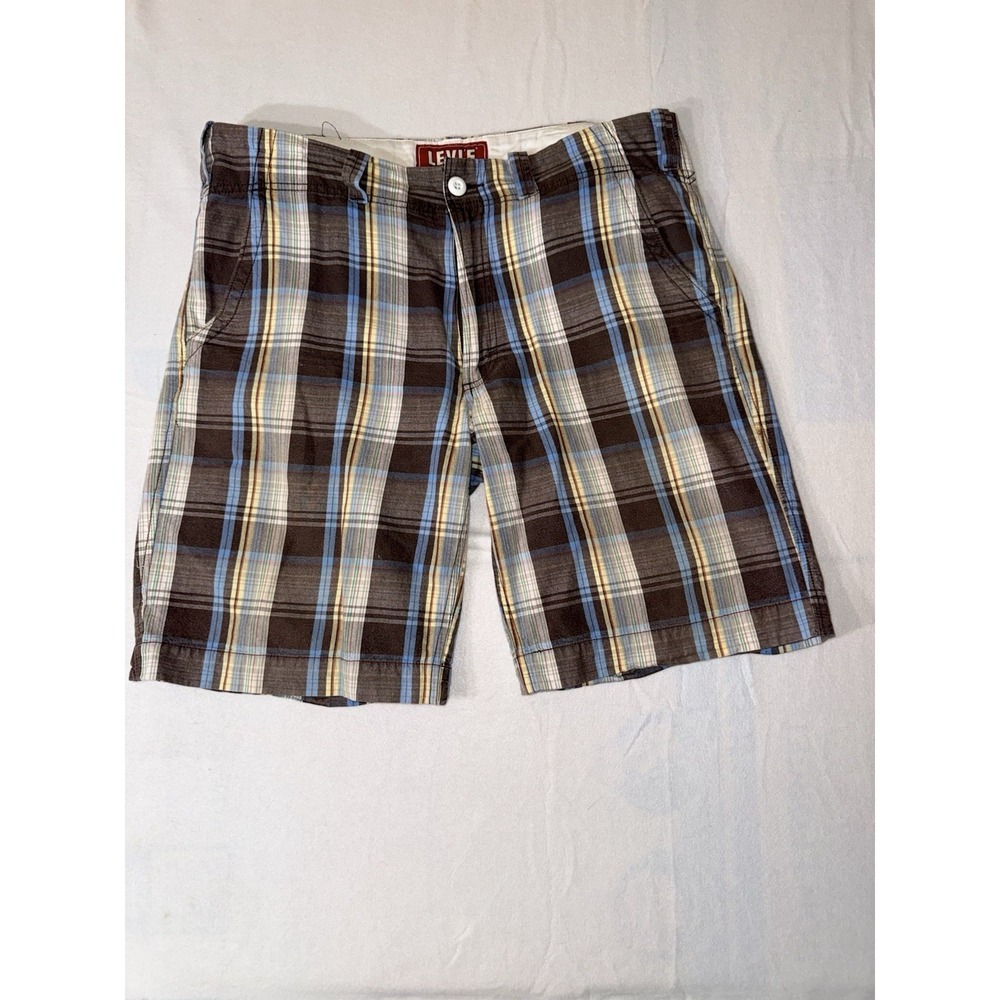 Levi's Flat Flat Front Plaid  Shorts‎ Mens 36 Gray Seaside Chino  Casual Preppy